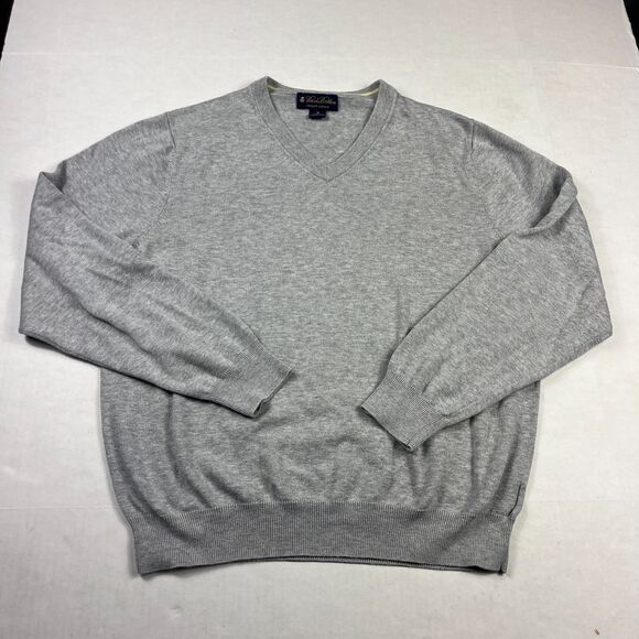 Brooks Brothers Mens Cotton V-Neck Sweater Gray Classic Comfort Work Casual M - Picture 1 of 11